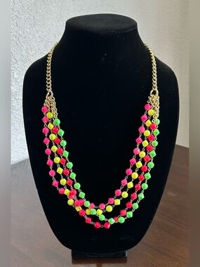 Pink and Green Multi-Strand Beaded Necklace